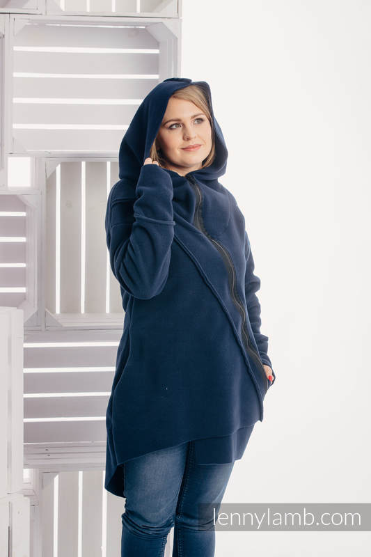 Chaqueta polar asimétrica con capucha para mujer - talla M - Azul Marino (Grado B) #babywearing