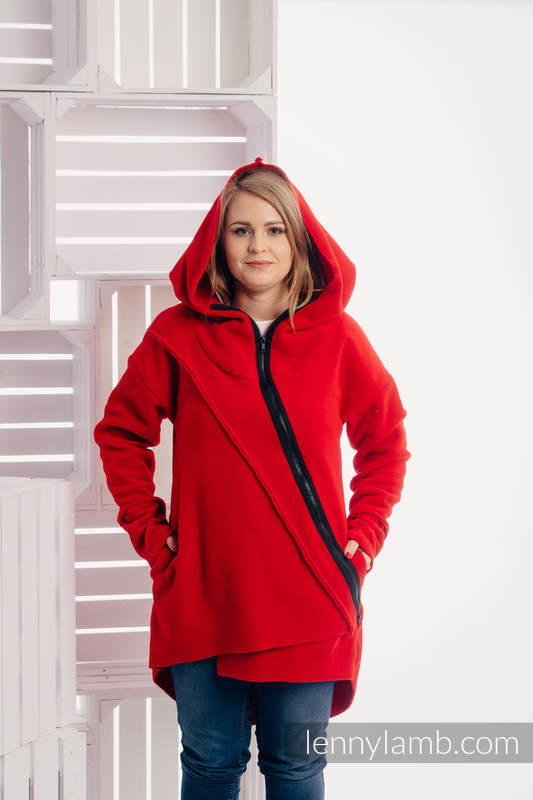 Chaqueta polar asimétrica con capucha para mujer - talla L - Rojo #babywearing