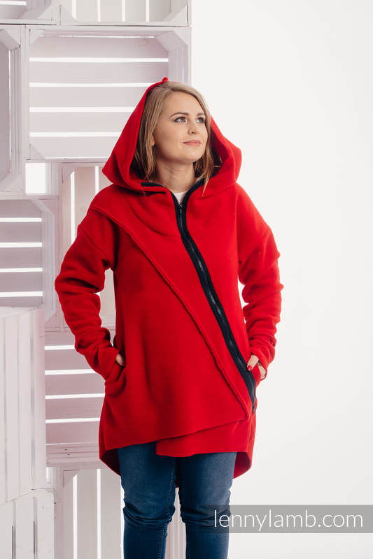 Asymmetrical Fleece Hoodie for Women - size XXL - Red (grade B) #babywearing