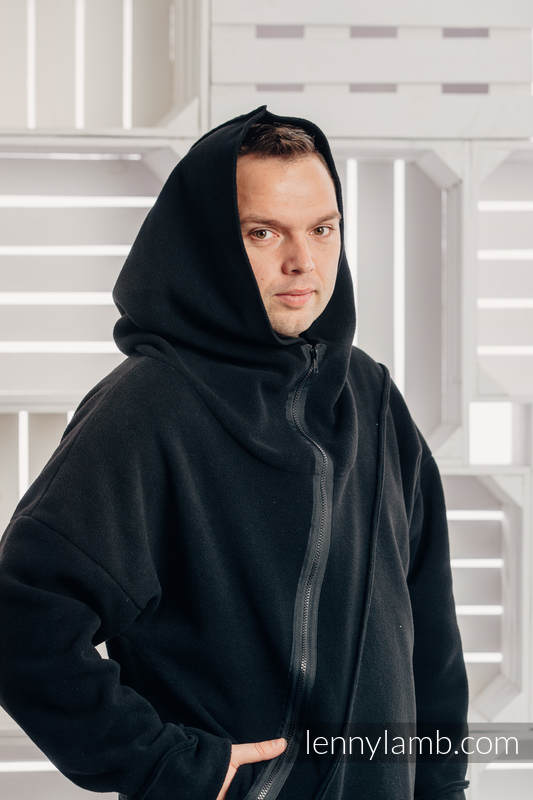 Asymmetrical Fleece Hoodie for Men - size XL - Black #babywearing