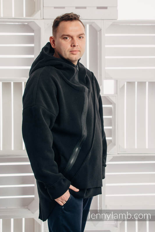 Asymmetrischer Fleece Pullover für Männer - Größe XL - Schwarz #babywearing