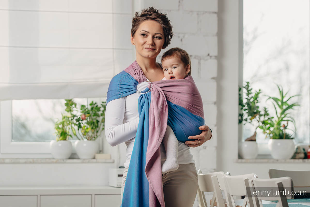 Moja pierwsza chusta kółkowa do noszenia dzieci - FLUORYT, tkana splotem skośno-krzyżowym - bawełniana - ramię bez zakładek - standard 1.8m #babywearing