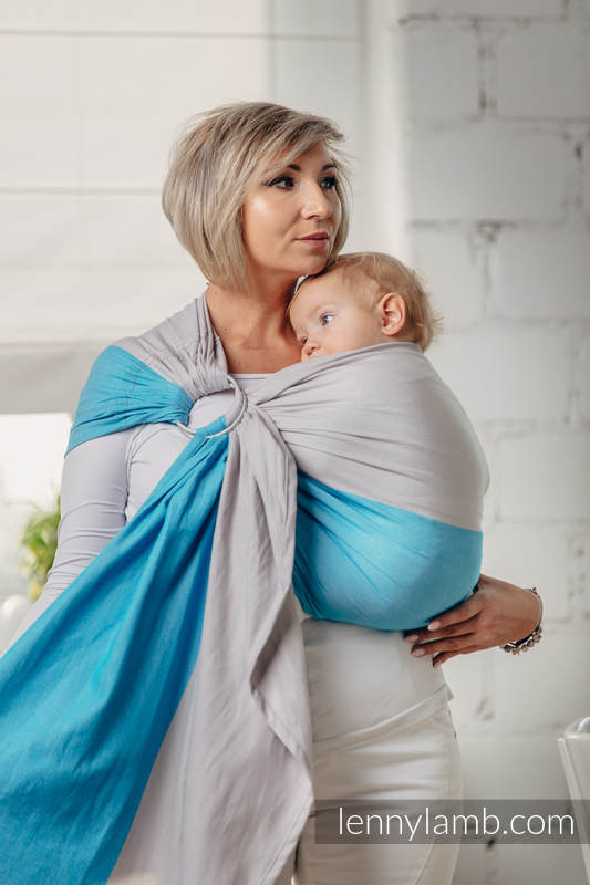 Moja pierwsza chusta kółkowa do noszenia dzieci - LARIMAR, tkana splotem skośno-krzyżowym - bawełniana - ramię bez zakładek - standard 1.8m #babywearing