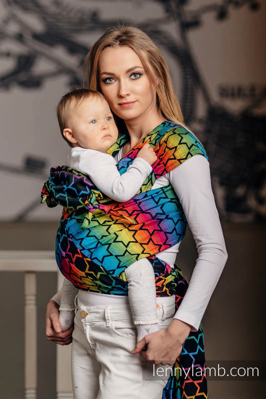 WRAP-TAI carrier Toddler with hood/ jacquard twill / 100% cotton / RAINBOW STARS DARK #babywearing