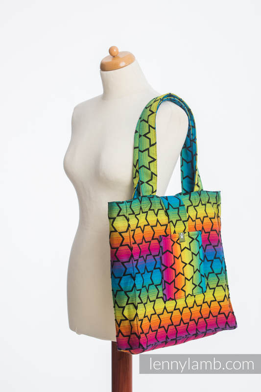 Schultertasche, hergestellt vom gewebten Stoff (100% Baumwolle) - RAINBOW STARS DARK #babywearing