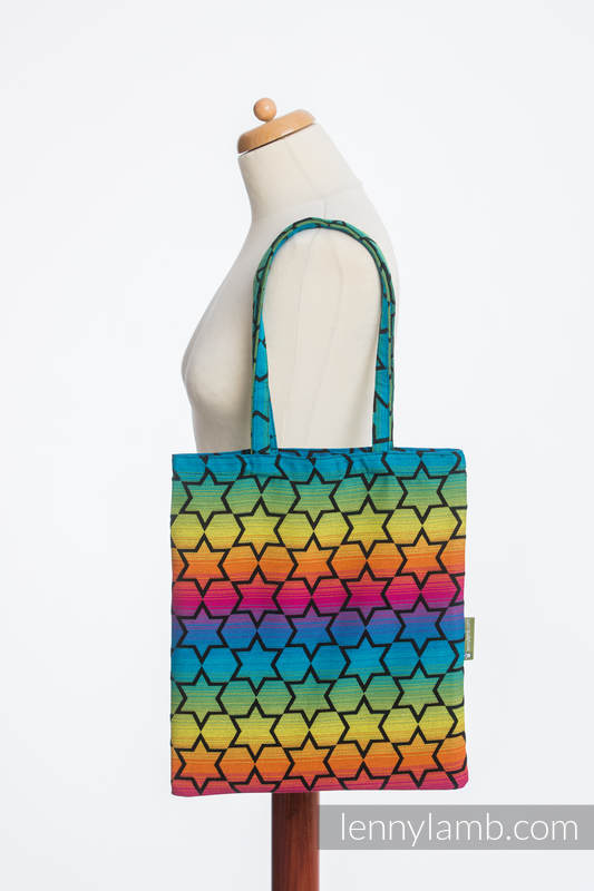 Einkaufstasche, hergestellt aus gewebtem Stoff (100% Baumwolle) - RAINBOW STARS DARK #babywearing