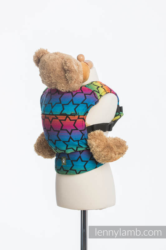 Mochila portamuñecos hecha de tejido, 100% algodón - RAINBOW STARS DARK #babywearing