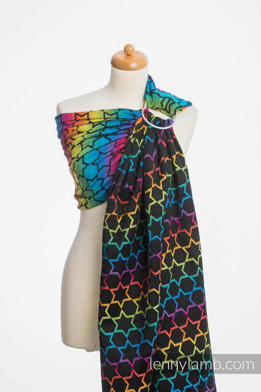 Ringsling, Jacquard Weave (100% cotton) - with gathered shoulder - RAINBOW STARS DARK - long 2.1m #babywearing