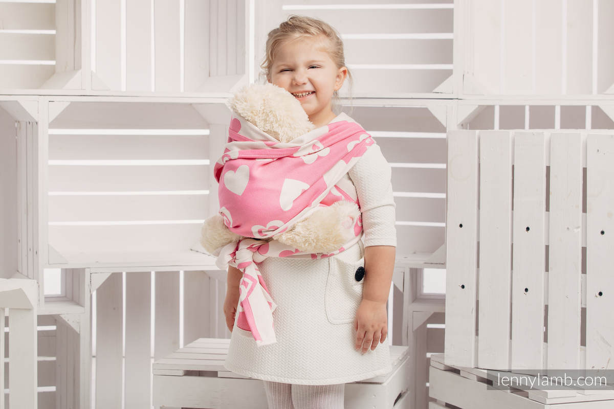 Żakardowa chusta dla lalek, 100% bawełna - SERDUSZKA RÓŻ z KREMEM 2.0 (drugi gatunek) #babywearing