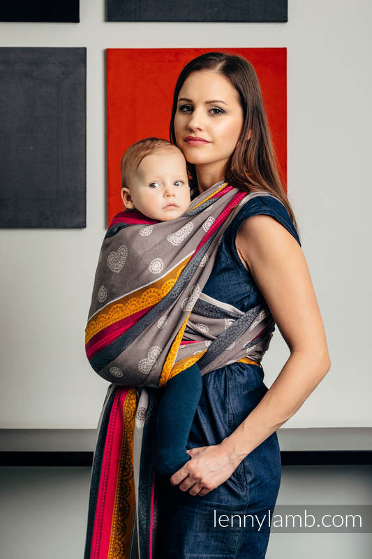 Żakardowa chusta do noszenia dzieci, bawełna - KAWOWA KORONKA 2.0 - rozmiar M (drugi gatunek) #babywearing