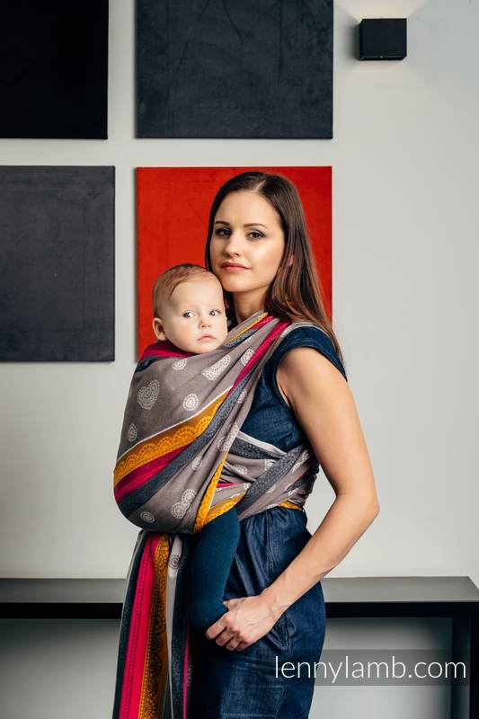 Żakardowa chusta do noszenia dzieci, bawełna - KAWOWA KORONKA 2.0 - rozmiar XS #babywearing