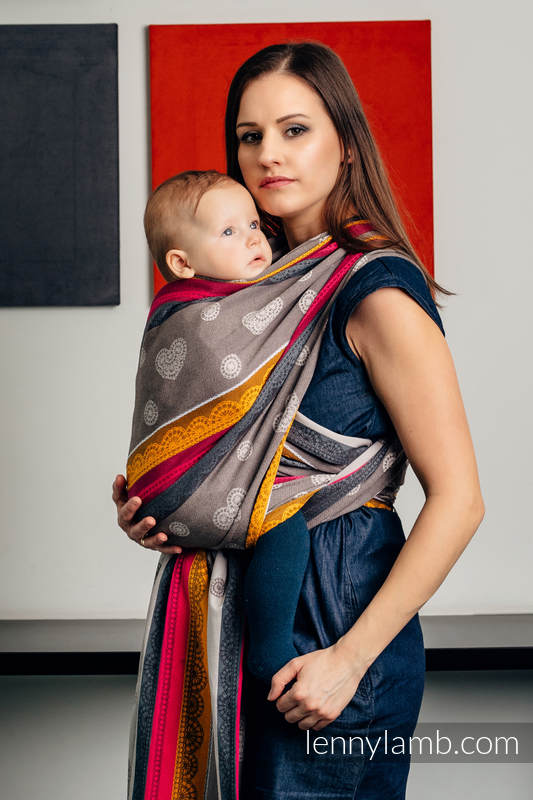 Żakardowa chusta do noszenia dzieci, bawełna - KAWOWA KORONKA 2.0 - rozmiar XL #babywearing