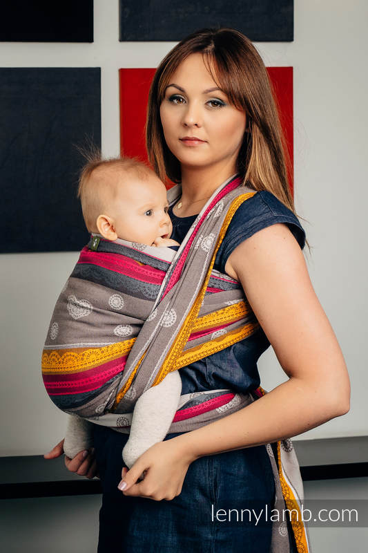 Żakardowa chusta do noszenia dzieci, bawełna - KAWOWA KORONKA 2.0 - rozmiar S #babywearing