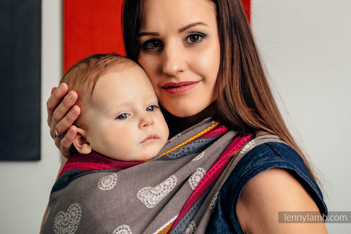 Żakardowa chusta do noszenia dzieci, bawełna - KAWOWA KORONKA 2.0 - rozmiar M (drugi gatunek) #babywearing