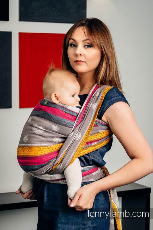 Żakardowa chusta do noszenia dzieci, bawełna - KAWOWA KORONKA 2.0 - rozmiar XS #babywearing