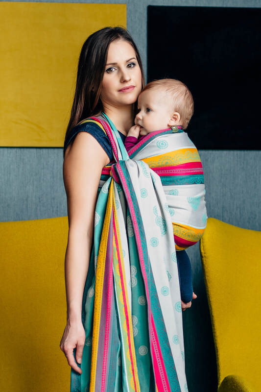 Żakardowa chusta do noszenia dzieci, bawełna - MIĘTOWA KORONKA 2.0 - rozmiar M #babywearing