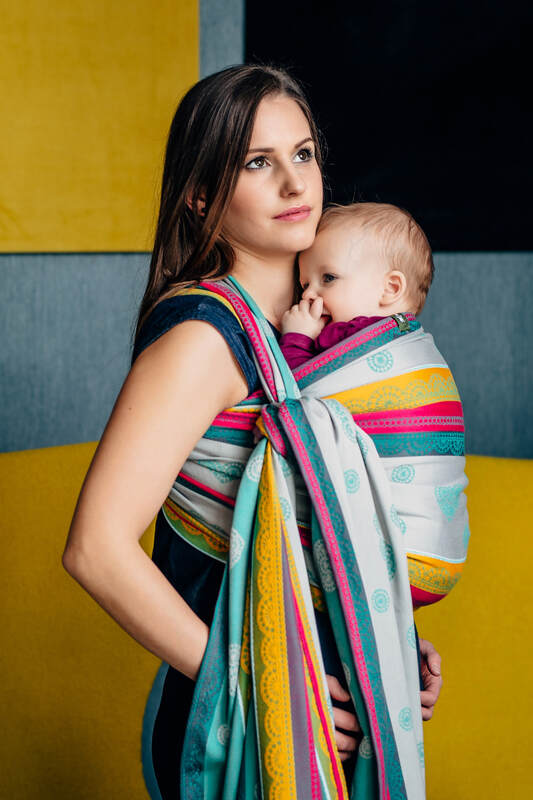 Żakardowa chusta do noszenia dzieci, bawełna - MIĘTOWA KORONKA 2.0 - rozmiar S #babywearing