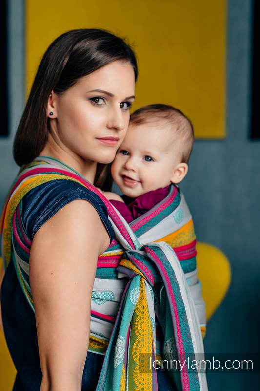 Żakardowa chusta do noszenia dzieci, bawełna - MIĘTOWA KORONKA 2.0 - rozmiar XL #babywearing