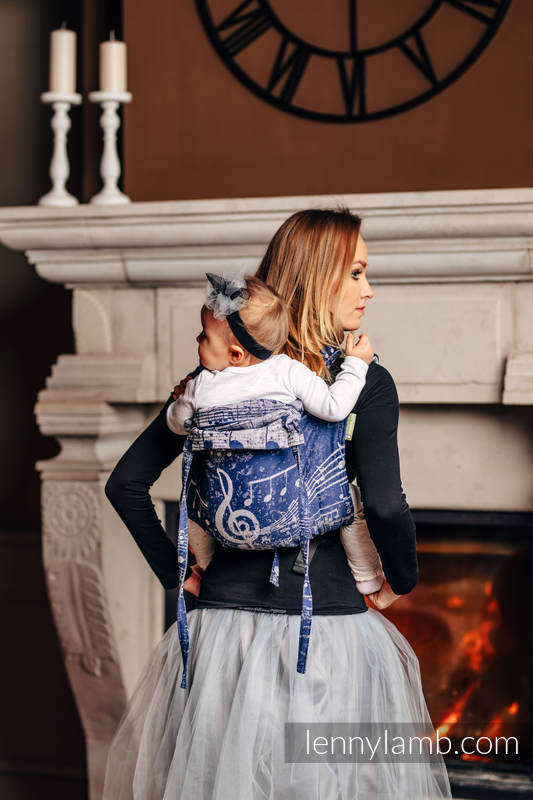 Lenny Buckle Onbuhimo baby carrier, standard size, jacquard weave (100% cotton) - SYMPHONY NAVY BLUE & GREY (grade B) #babywearing