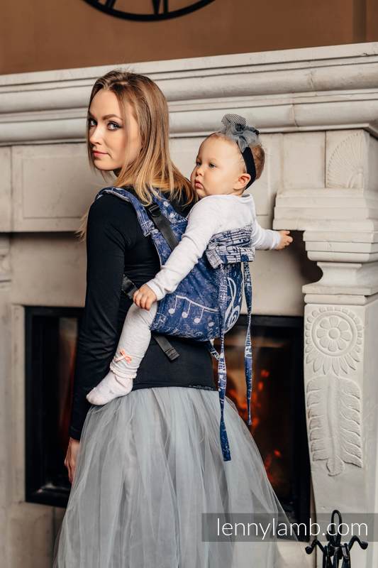Lenny Buckle Onbuhimo baby carrier, standard size, jacquard weave (100% cotton) - SYMPHONY NAVY BLUE & GREY #babywearing