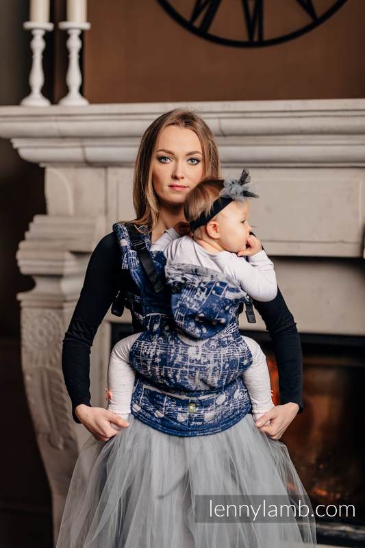 Ergonomic Carrier, Toddler Size, jacquard weave 100% cotton - SYMPHONY NAVY BLUE & GREY - Second Generation #babywearing