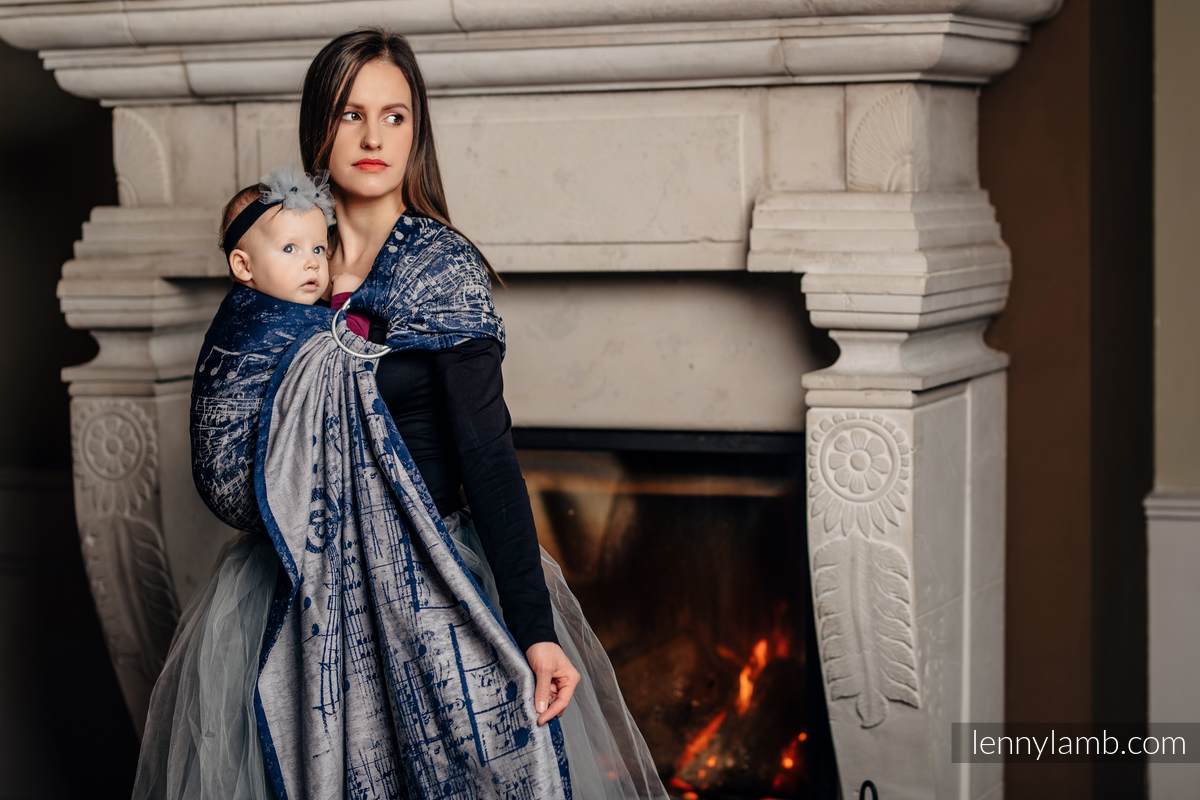 Żakardowa chusta kółkowa do noszenia dzieci, bawełna, ramię bez zakładek - SYMFONIA GRANAT Z SZARYM - long 2.1m #babywearing