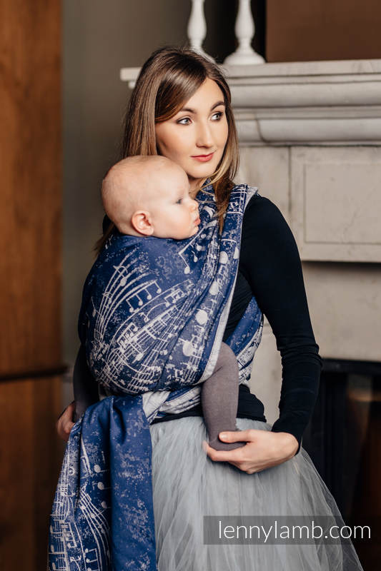 Baby Wrap, Jacquard Weave (100% cotton) - SYMPHONY NAVY BLUE & GREY - size XS (grade B) #babywearing