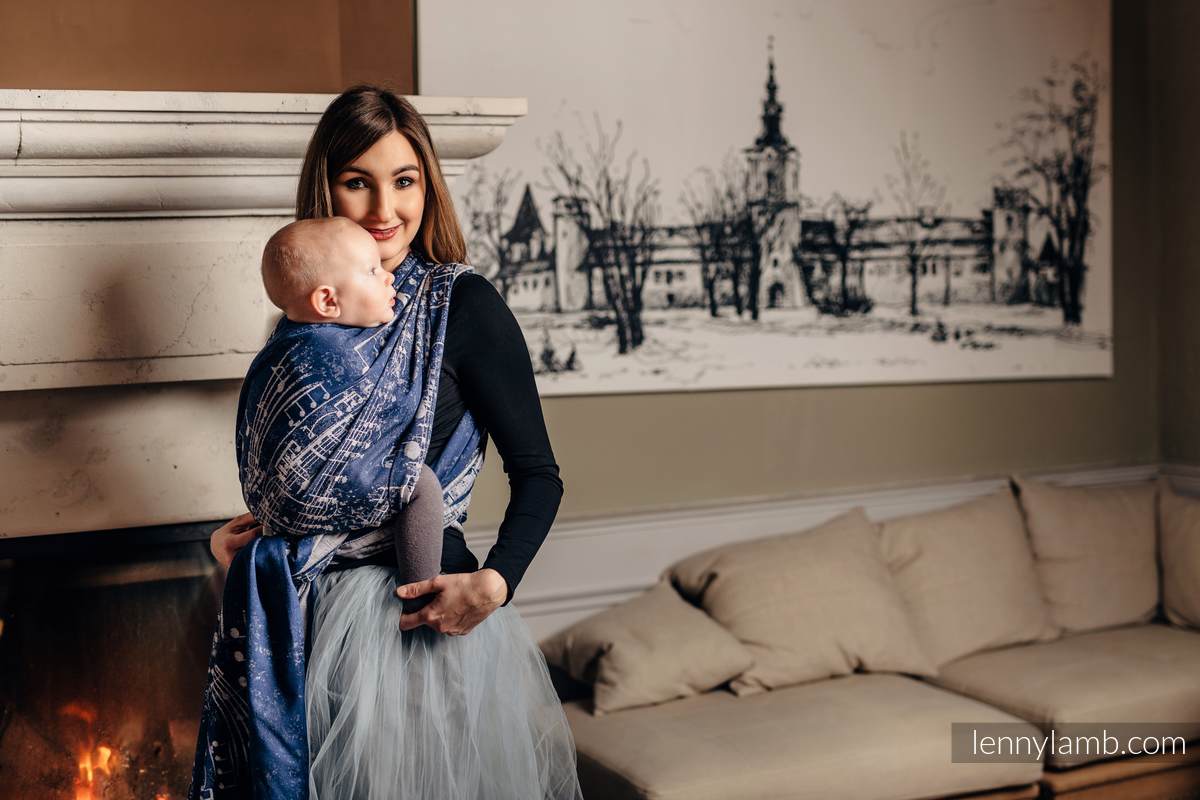 Żakardowa chusta do noszenia dzieci, bawełna - SYMFONIA GRANAT Z SZARYM - rozmiar L #babywearing