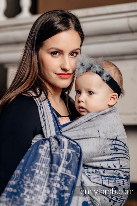 Baby Wrap, Jacquard Weave (100% cotton) - SYMPHONY NAVY BLUE & GREY - size S #babywearing
