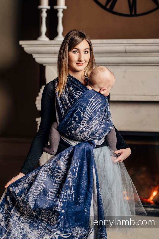 Baby Wrap, Jacquard Weave (100% cotton) - SYMPHONY NAVY BLUE & GREY - size XS #babywearing