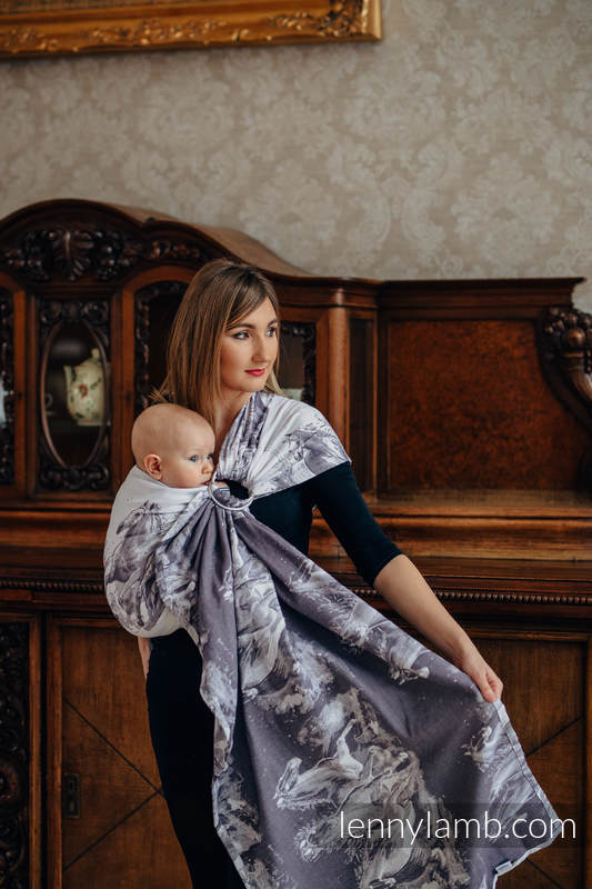 Żakardowa chusta kółkowa do noszenia dzieci, bawełna, ramię bez zakładek - GALOP - long 2.1m (drugi gatunek) #babywearing