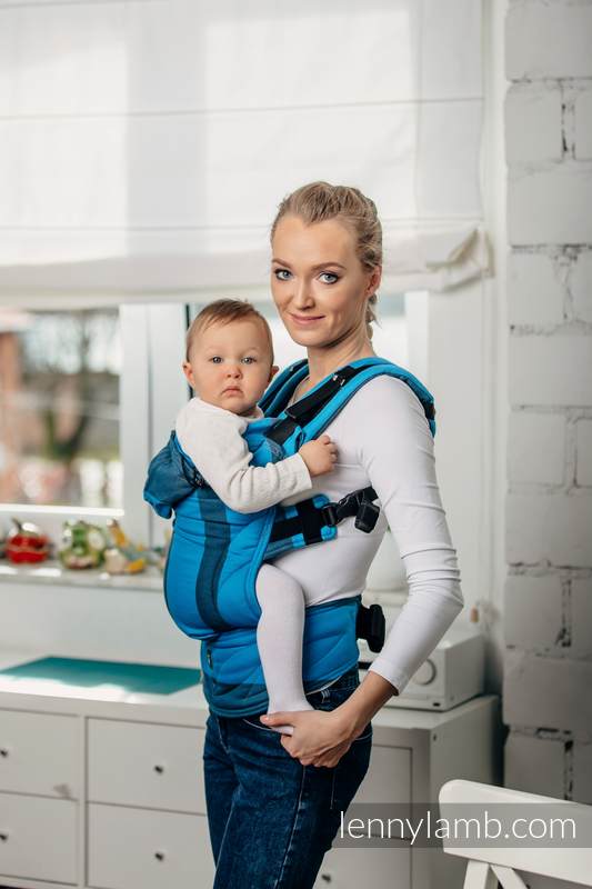 Nosidełko Ergonomiczne z tkaniny skośnokrzyżowej 100% bawełna , Baby Size, GŁĘBIA OCEANU - Druga Generacja #babywearing