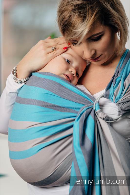 Chusta kółkowa do noszenia dzieci, tkana splotem skośno-krzyżowym - bawełniana - MGLISTY PORANEK - long 2.1m #babywearing