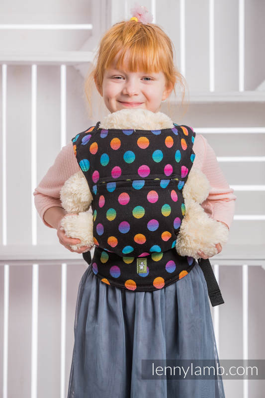 Doll Carrier made of woven fabric, 100% cotton - POLKA DOTS RAINBOW DARK  #babywearing