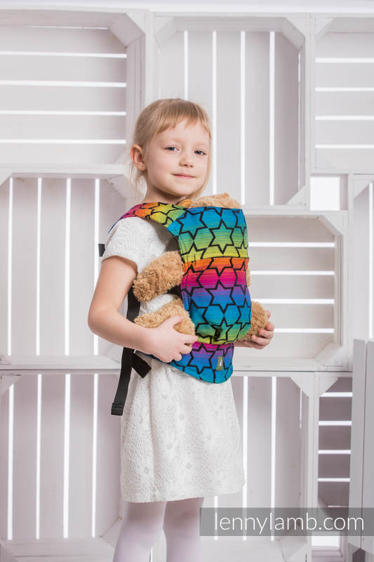 Mochila portamuñecos hecha de tejido, 100% algodón - RAINBOW STARS DARK #babywearing