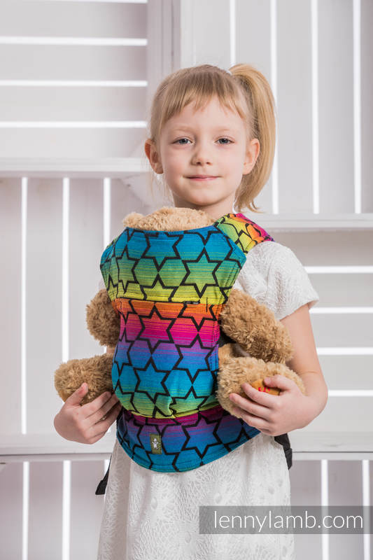 Puppentragehilfe, hergestellt vom gewebten Stoff (100% Baumwolle) - RAINBOW STARS DARK #babywearing