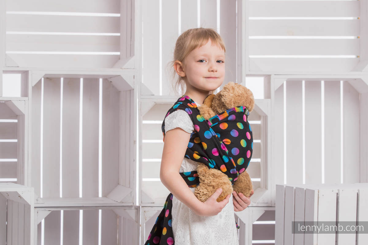Żakardowa chusta dla lalek, 100% bawełna - POLKA DOTS TĘCZOWE DARK  #babywearing