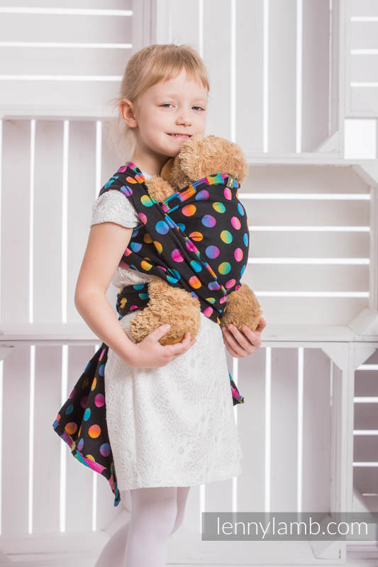 Żakardowa chusta dla lalek, 100% bawełna - POLKA DOTS TĘCZOWE DARK  #babywearing