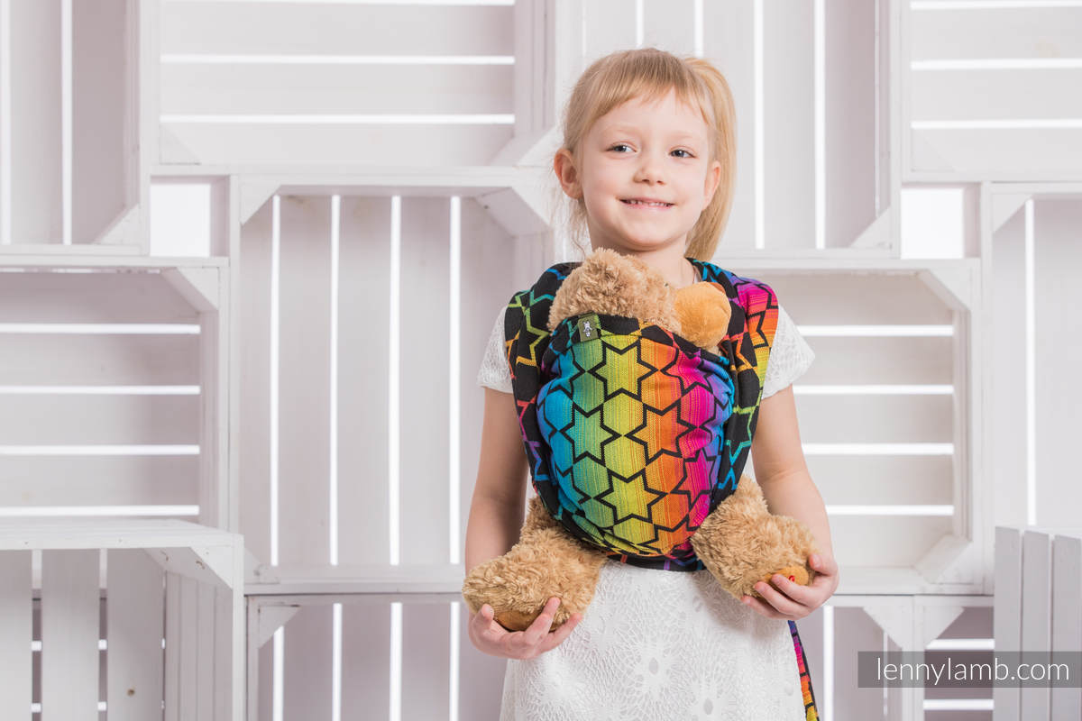 Żakardowa chusta dla lalek, 100% bawełna - TĘCZOWE GWIAZDKI DARK #babywearing