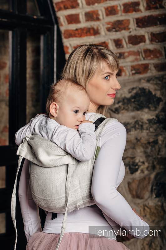 Lenny Buckle Onbuhimo baby carrier, standard size, jacquard weave (60% cotton 28% linen 12% tussah silk) - CRYSTAL LACE #babywearing