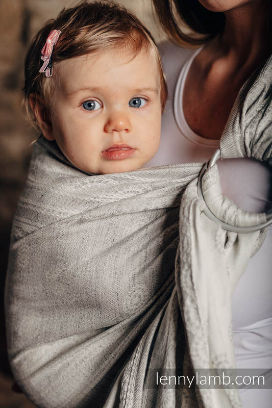 Ringsling, Jacquard Weave, with gathered shoulder (60% cotton 28% linen 12% tussah silk) - CRYSTAL LACE - long 2.1m #babywearing