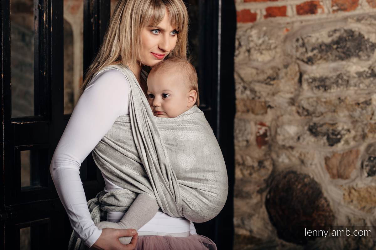 Baby Wrap, Jacquard Weave (60% cotton 28% linen 12% tussah silk) - CRYSTAL LACE - size XS (grade B) #babywearing