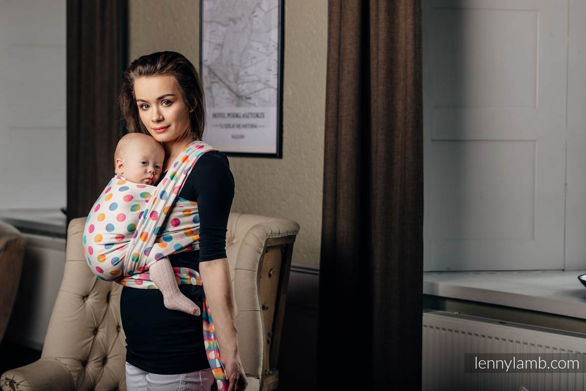 Baby Wrap, Jacquard Weave (100% cotton) - POLKA DOTS RAINBOW - size S #babywearing