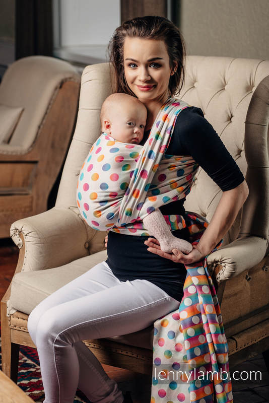 Baby Wrap, Jacquard Weave (100% cotton) - POLKA DOTS RAINBOW - size S #babywearing