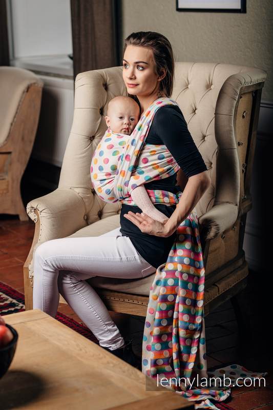 Baby Wrap, Jacquard Weave (100% cotton) - POLKA DOTS RAINBOW - size XL #babywearing