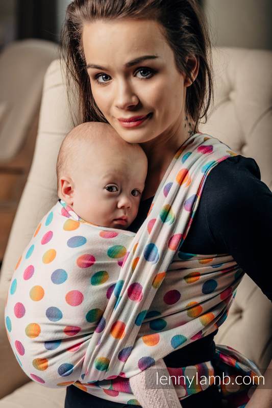 Baby Wrap, Jacquard Weave (100% cotton) - POLKA DOTS RAINBOW - size S (grade B) #babywearing