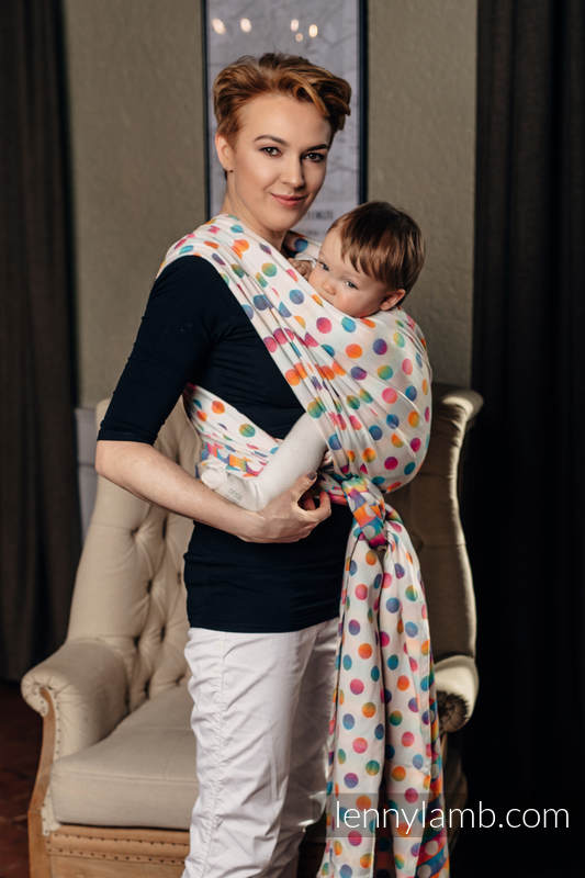 Baby Wrap, Jacquard Weave (100% cotton) - POLKA DOTS RAINBOW - size L (grade B) #babywearing
