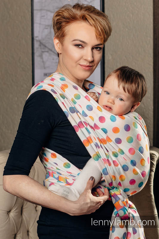 Tragetuch, Jacquardwebung (100% Baumwolle) - POLKA DOTS RAINBOW - Größe S #babywearing