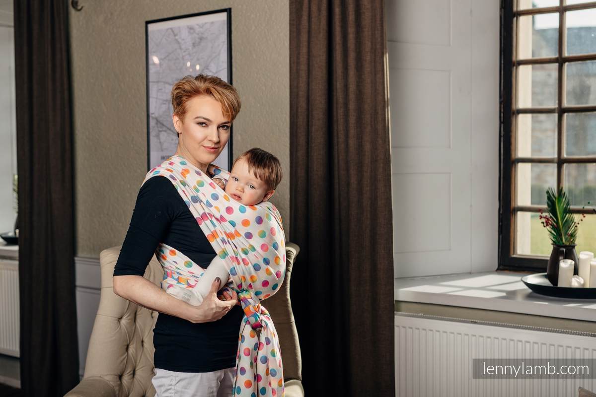 Żakardowa chusta do noszenia dzieci, bawełna - POLKA DOTS TĘCZOWE - rozmiar L #babywearing