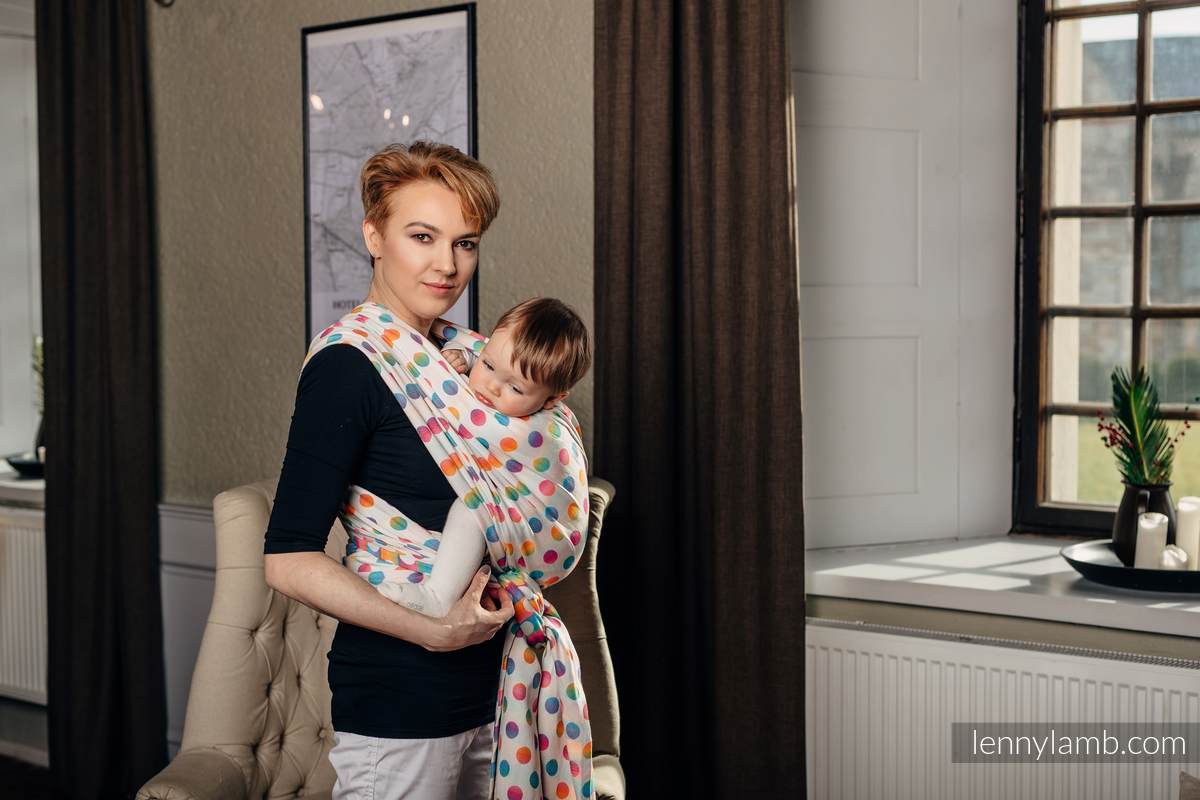 Baby Wrap, Jacquard Weave (100% cotton) - POLKA DOTS RAINBOW - size S (grade B) #babywearing